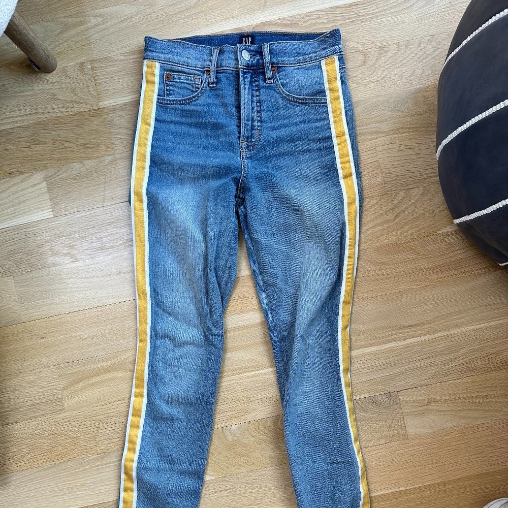 Gap Denim True Skinny Medium Indigo Yellow Side Stripe